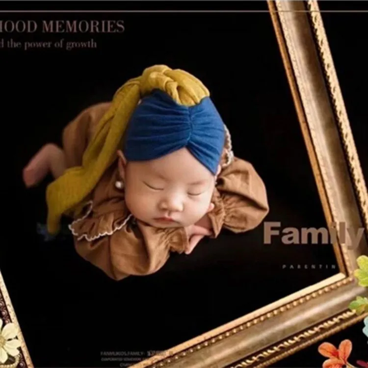 Famous Painting: Girl Wearing Pearl Earrings, Photo Hat, Newborn Baby 100-Day Photo Studio Props for Children