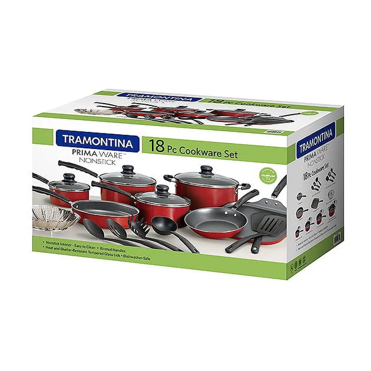 18 Piece Non-stick Cookware Set, Red