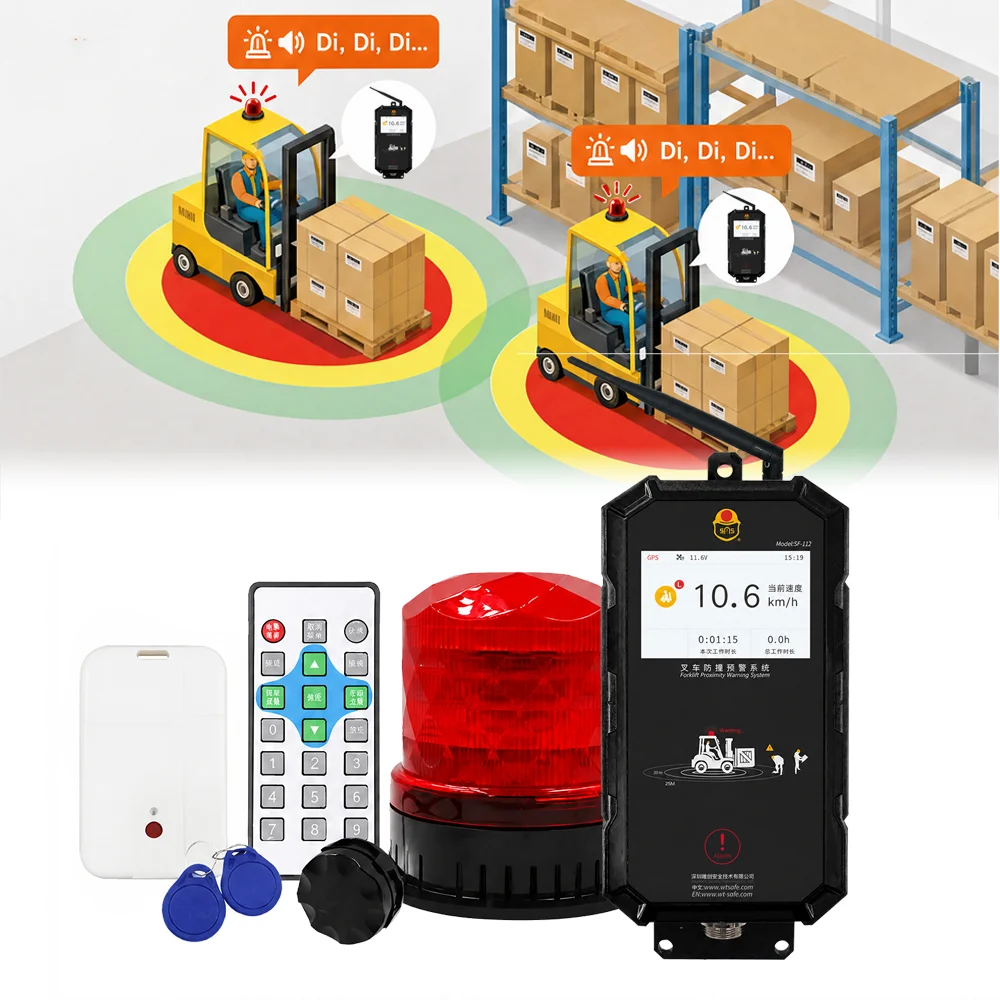 UWB 360° Anti-Collision System WTASFE Tag-Based Proximity Warning Alert for Pedestrian Forklift Safety 100m Range