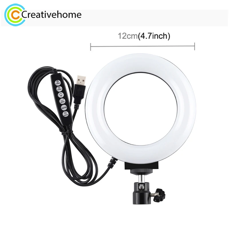 PULUZ 12cm Dimmable LED Ring Light RGB +White 10 Modes 8 Color Vlogging Photo Video Lights with Tripod Ball Head & USB Cable