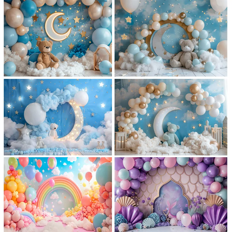 

Vibrant Colored Balloons Birthday Party Photography Backdrops Props Rainbow Baby Room Decoration Photo Studio Background DA-01