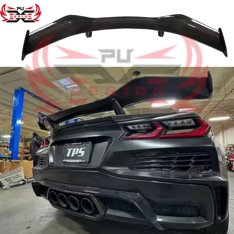 

Идеально подходит для Chevrolet Corvette C8, сухое углеродное волокно, стиль Z06, задний спойлер, спойлер с корнем крыла, комплект кузова