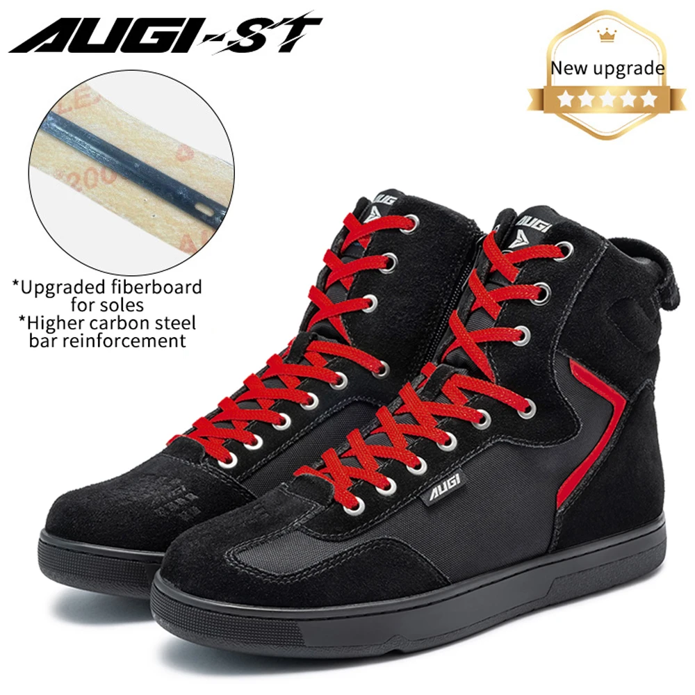 

AUGI New Upgrade Professional Men's Motorcycle Boots Breathable Anti-fall Riding Racing Casual Rubber Sole Urban Motorbike Shoes