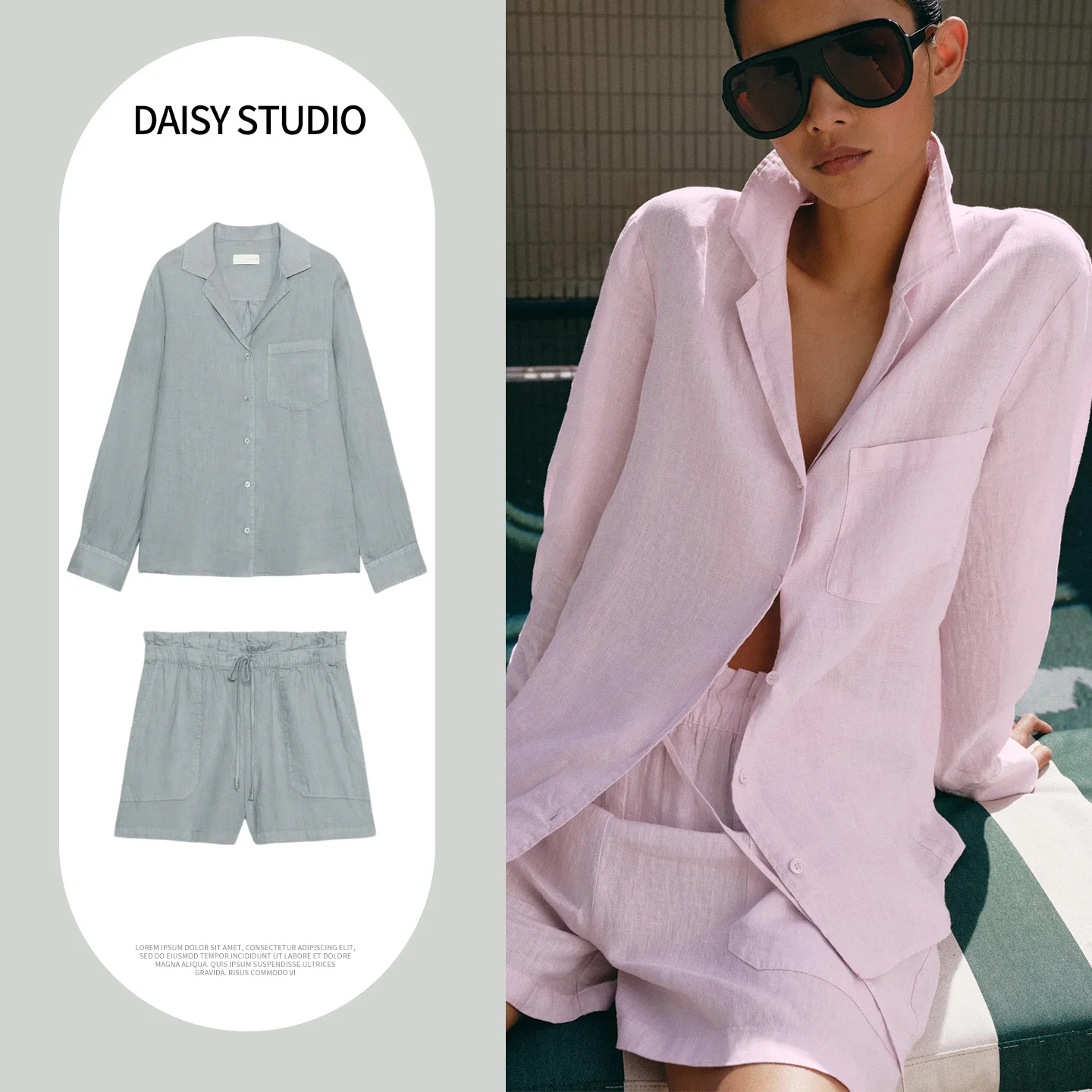 Women's Summer Shirt Shorts Set Long Sleeve Flip-Collar Pocket Design Drawstring Waist Mid-Waist Elastic Shorts 2-Piece Outfit