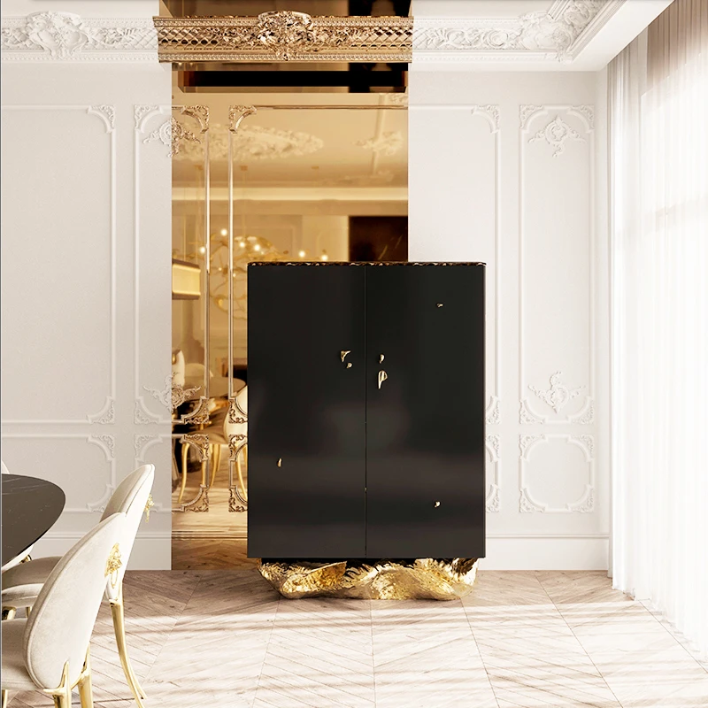 Italian Modern Creative Design High-End Villa Wall Sideboard Luxury Pure Copper Wine Display Cabinet for Kitchen Dining Wood