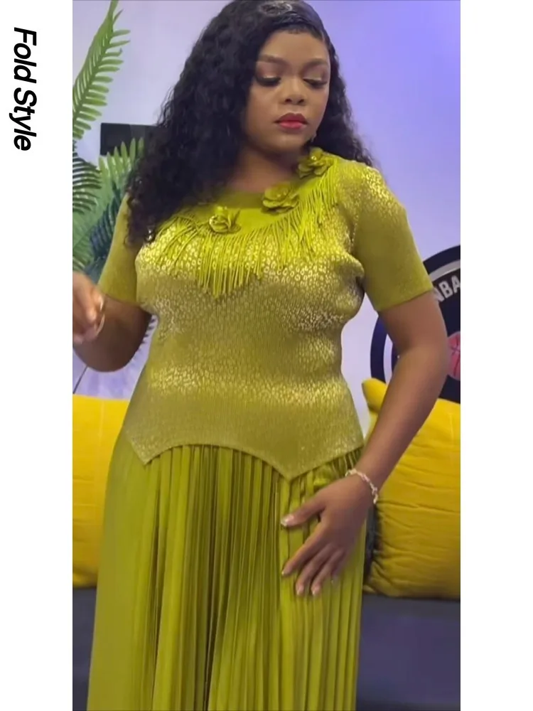 

Комплект плиссированного платья Miyake с бронзовой кисточкой, трехмерное украшение, свободный элегантный модный темпераментный комплект из двух предметов