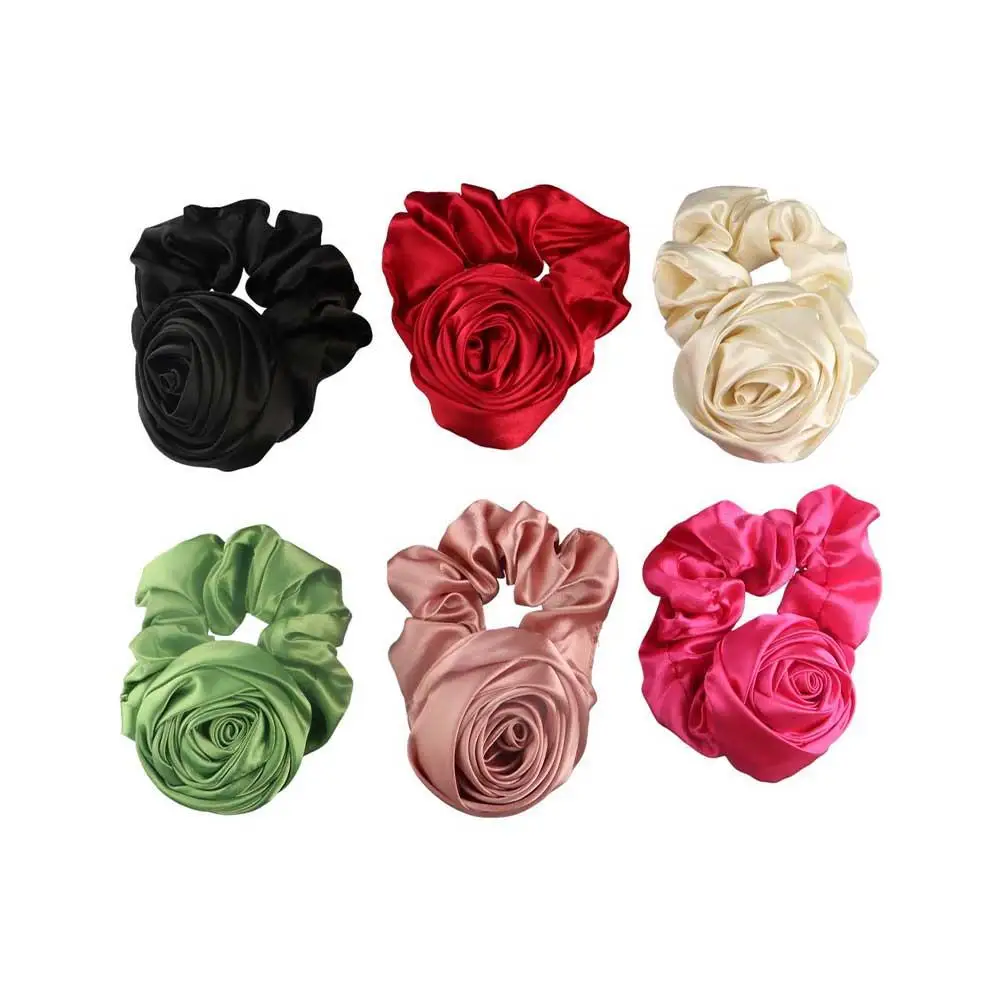

Intestine Hair Ring Flower Girl Hair Band Cloth Silk Satin Hair Tie Korean Style Headwear Women Hair Accessories Rose Hair Rope