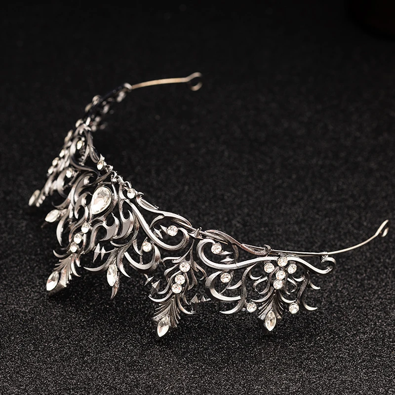 القوطية الأسود معدن الأزرق كريستال تيارا تاج حجر الراين خوذة للعروس النساء الفتيات الزفاف حفلة عيد ميلاد حفلة موسيقية عرض مسرحي Pa