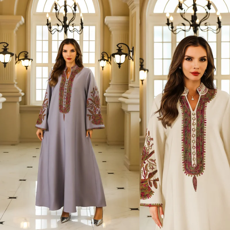 

Роскошное мусульманское этническое платье Abaya из Дубая с вышивкой, турецкий кафтан, кафтан, кебая, Женская молитвенная одежда, одежда, платья