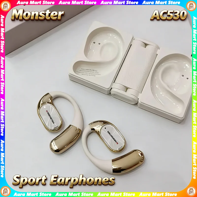 

Беспроводные Bluetooth-наушники Monster AC530 с двойной передачей звука V6.0, костной проводимостью, спортивные, не внутриканальные, водонепроницаемые, с креплением на ухо