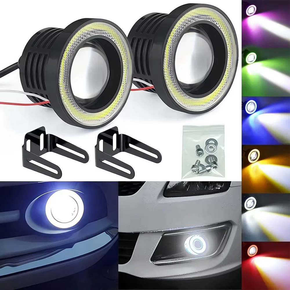 

2Pcs Angel Eye Halo Ring LED Light - 3.5" 89MM COB Projector Lens DC 12V Car Lamp For Enhanced Visibility