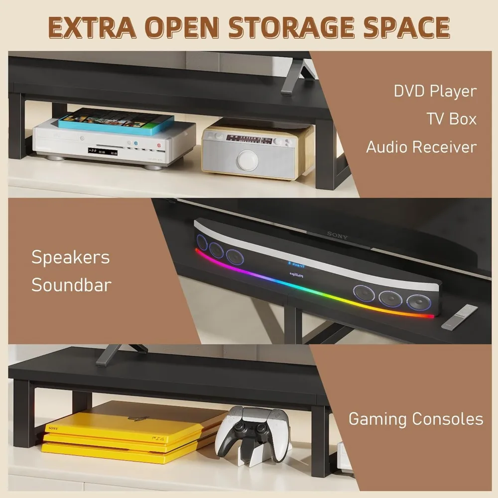 توصيل مجاني - رافعة تلفزيون كبيرة مقاس 59 بوصة للتلفزيون مقاس 32-75 بوصة، ورف حامل تلفزيون بأرجل فولاذية، وحامل تلفزيون على الطاولة للمنزل