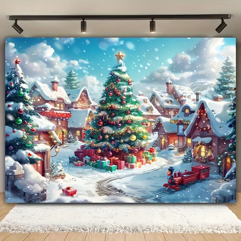 Christmas Village Tapestry, Snowy Tree Wall Hanging, Winter Wonderland Art Dorm Decor, Festive Holiday Bedroom Blanket