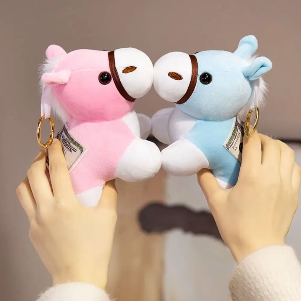 Portachiavi cavallo peluche cartone animato Copia ciondoli denaro Portachiavi animale di peluche Ornamenti di Capodanno Figurina zodiacale Pony Ciondolo zaino