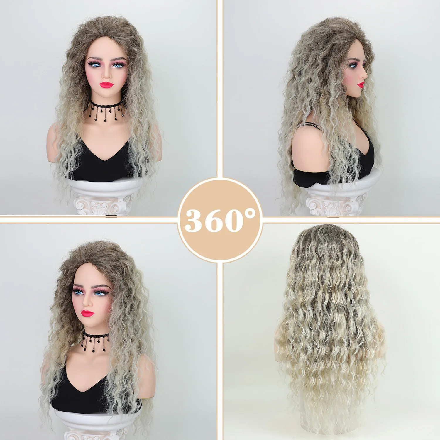 Ash Blonde Curly Wig Synthetic Long Curly Hair Wigs for Women Fluffy Hairstyle Wave Ombre Wig Costume Carnival Party Wig