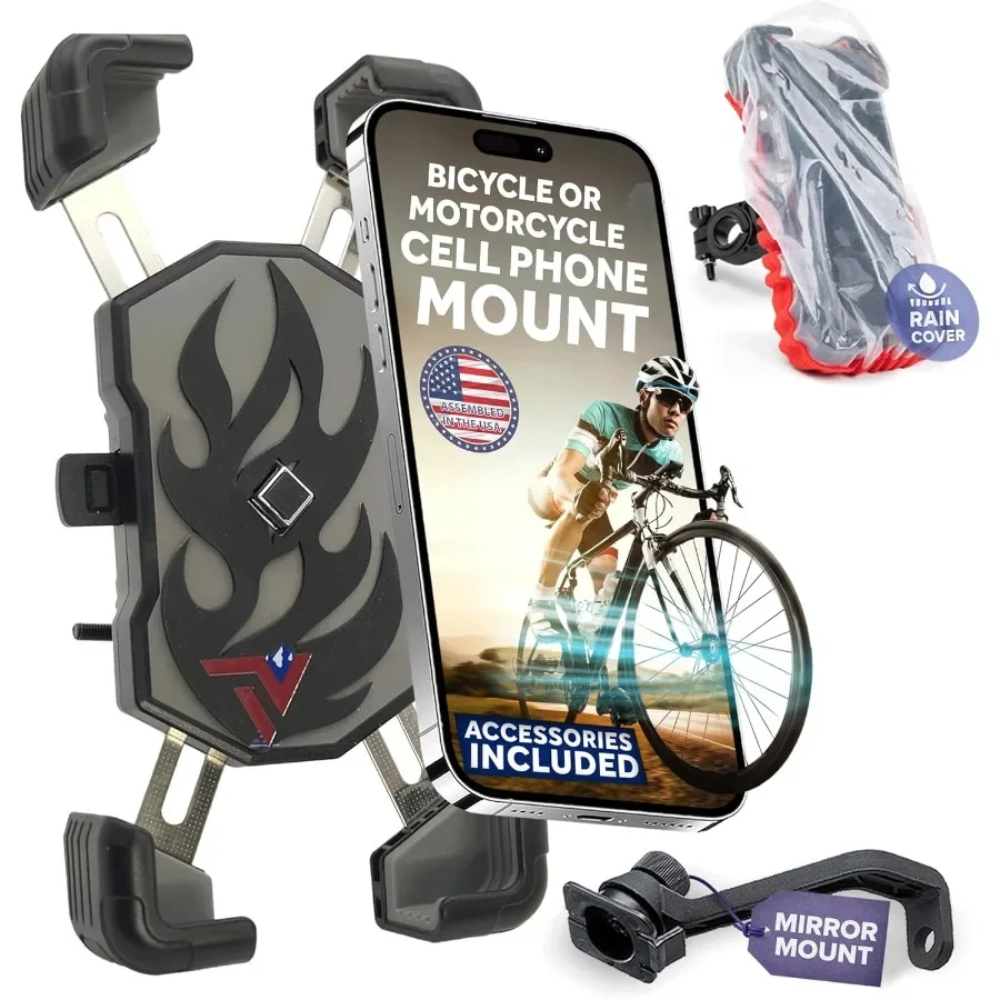 

Bike Phone Holder for Motorcycle and ATV Accessories with Mirror Mount and Rain Cover Universal Cell Phone Mount Compatible wit