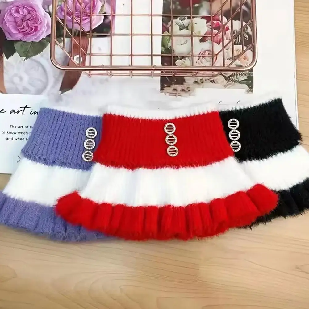 Colletto staccabile in pelliccia sintetica ispessita, scaldasalviette in maglia a righe per donna, sciarpe accessorie per il collo invernale alla moda