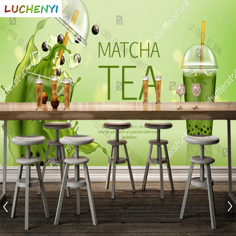 Custom Green bubble matcha tea juice 3d wallpaper mural restaurant cold drinking shop dining room wall papers home decor sticker