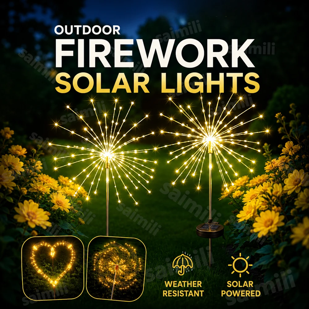 Solar Powered Firework Stake Lights Waterproof LED Firework Lamp For Garden  Holiday Party Landscape Atmosphere Decor Lighting