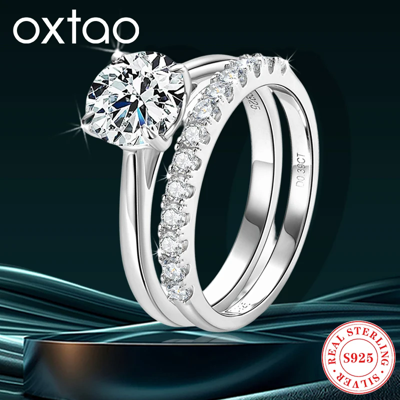 

OXTAO с сертифицированным кольцом из муассанита, женское серебро 925 пробы с лабораторным бриллиантом и четырьмя когтями, свадебное кольцо вечности, обручальные кольца