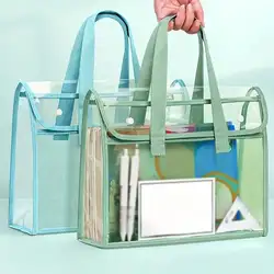 1pc file bag, A4 transparent waterproof thick hand-held file bag, for students to store office supplies during the school year