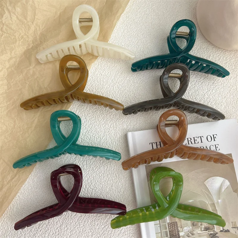 

13cm Large Acrylic Hair Claw Crab Korean Style Women Solid Color Big Transparent Shark Clip Hairpin Barrettes Summer Accessories