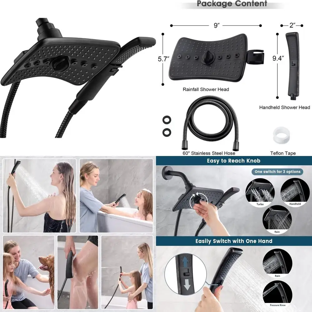 

Oil-Rubbed Bronze Dual Shower System with Rainfall and Handheld, 60 Hose, 4 Spray Modes