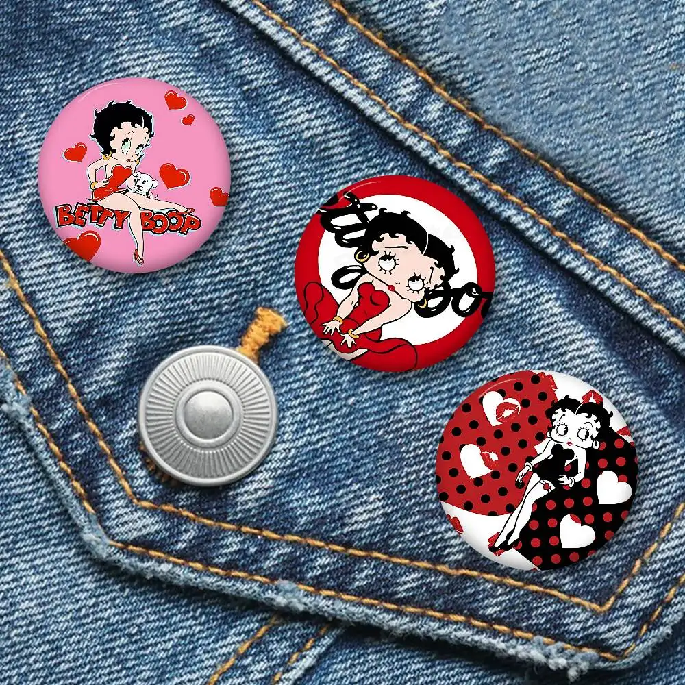 B-Betty Girl B-Boops Round Button Pins Slogan Creative Brooches Backpack Clothes Decoration Fashion Cartoon Jewelry Gifts