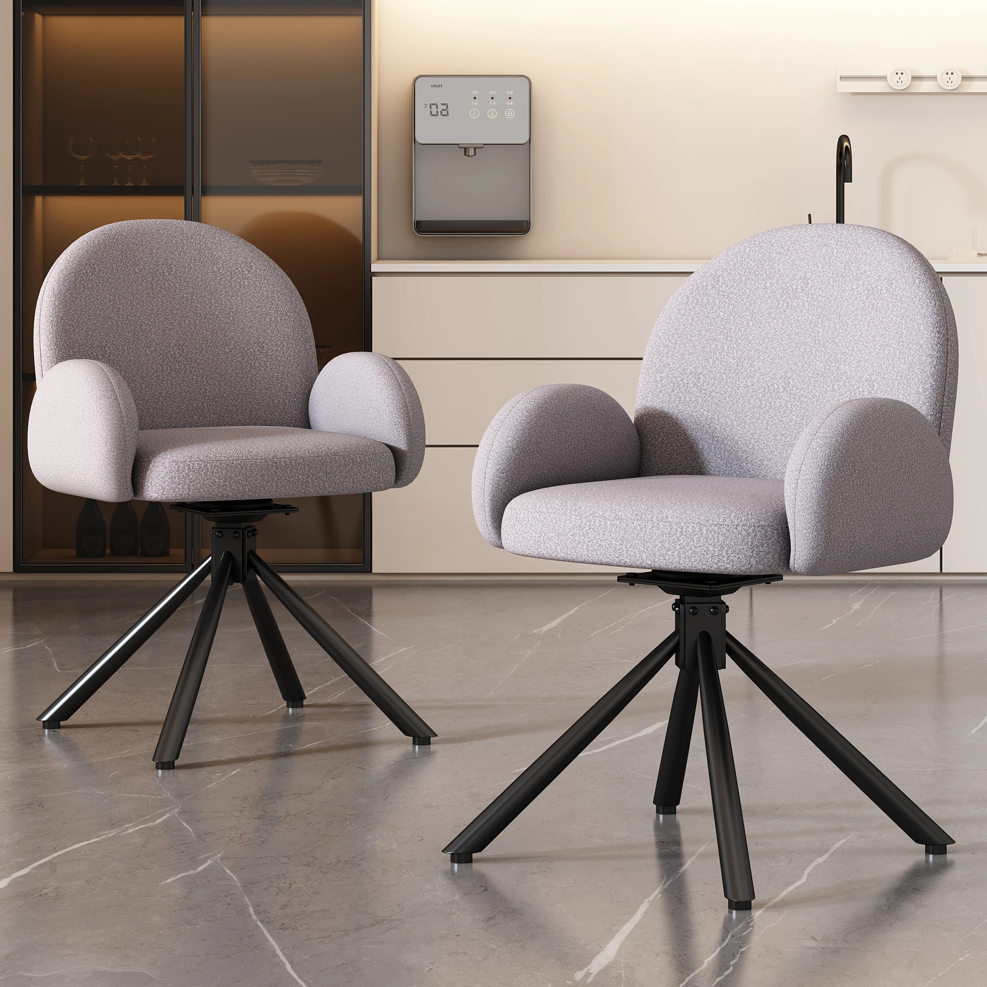 VSOGA Swivel Sherpa fabric 2 Set With Armrests Modern Dining Chair Grey