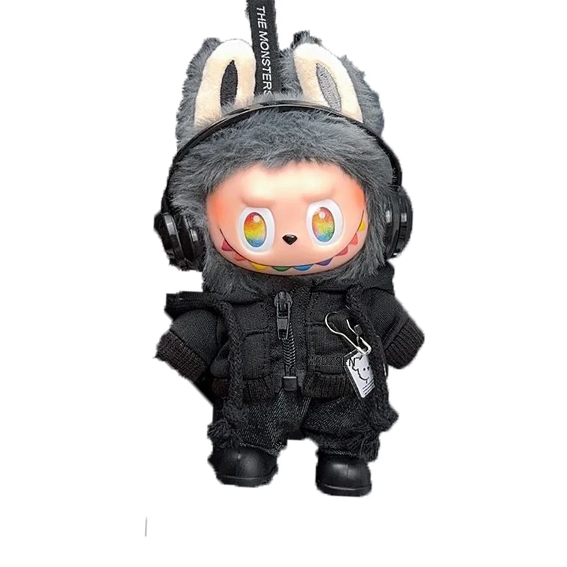 Labubu Clothes 블랙 성숙한 스포츠 스타일 후드 이어폰, 세트와 DIY 페어링 가능, 배낭 펜던트 의류 액세서리