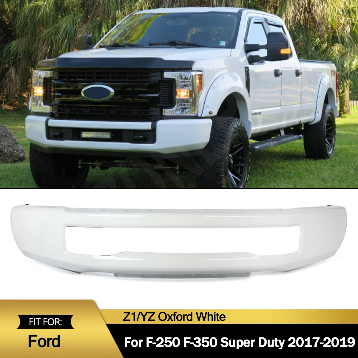 Oxford White Z1/YZ Front Bumper Assembly W/O Fog Lights Holes Modified For Ford F250 F350 2017 2018 2019 Front Bumper Face Bar