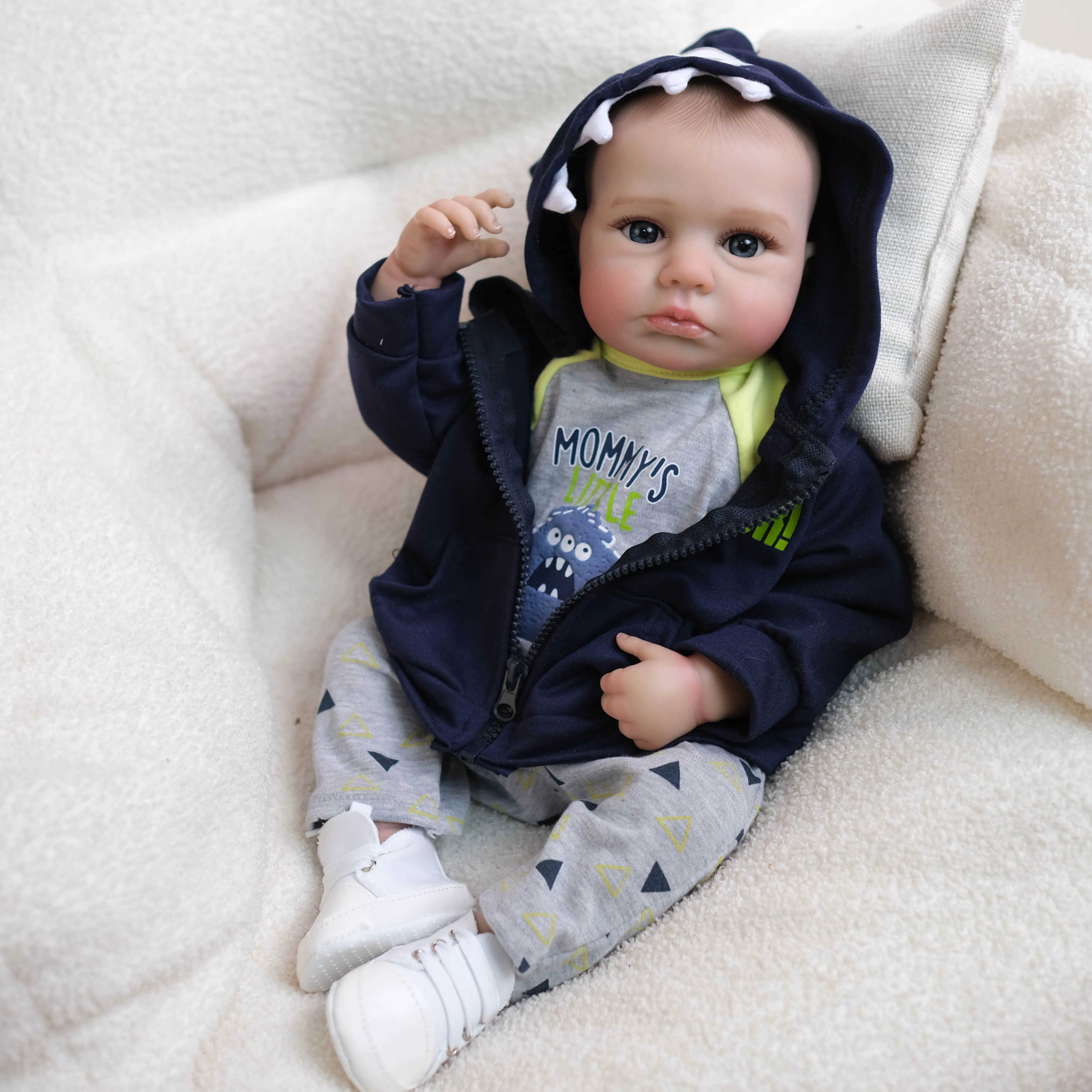 NPK 19''High Quantity Handmade Full Body Vinyl Loulou Awake Baby   Collectible Art Doll 3D Skin Visible Veins Lifelike Gift