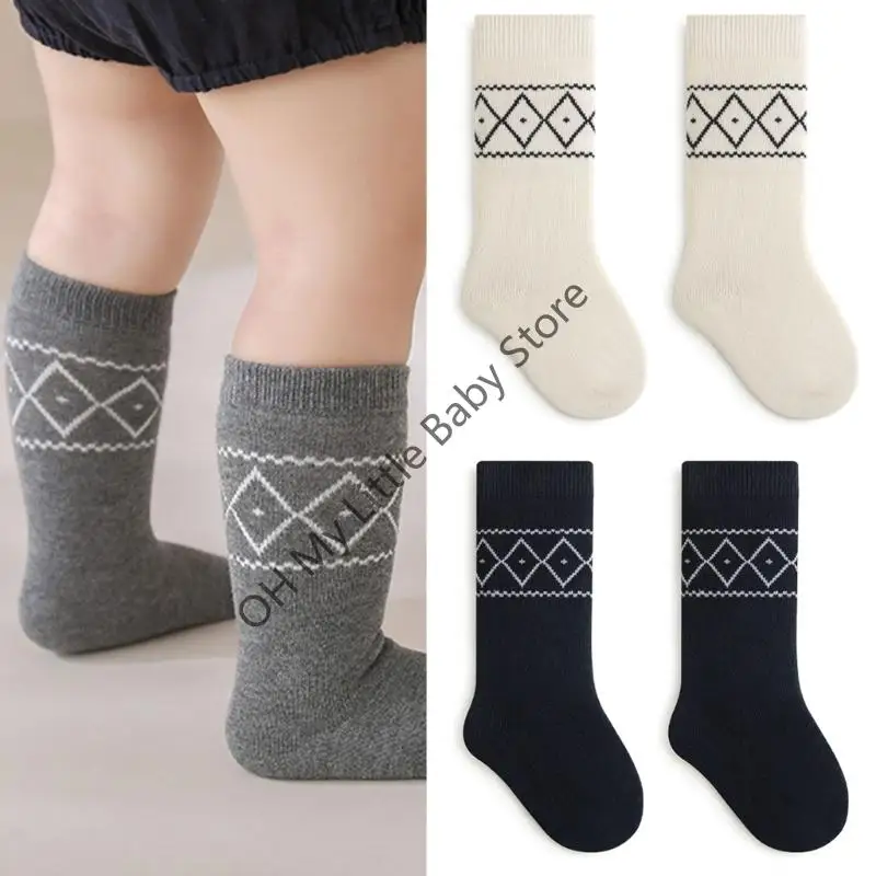 

M76C 3 Pair Stretchy Boneless Kids Long Socks For Boys Girls Soft Combed Cotton Not Irritating Socks Spring Fall Wear