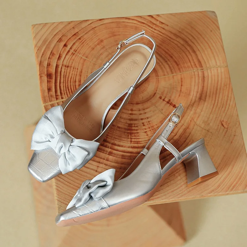 Butterfly Knot Party Shoes Closed Toe Fashion Sexy Heel Sandals Square Toe Women Sandals Lady Sandals Sexy Evening Shoes S050