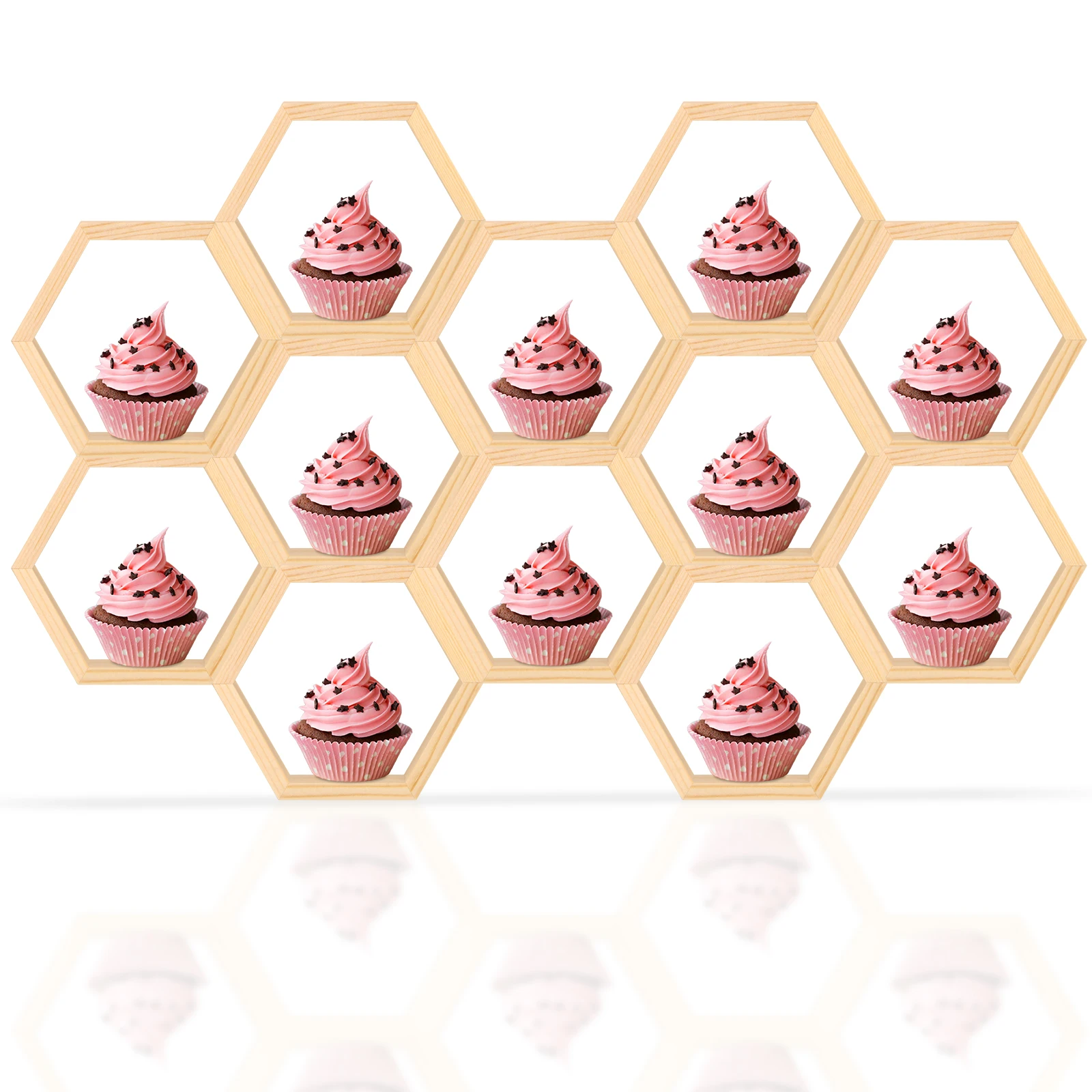 12 Pcs Wooden Hexagonal Cupcake Stand DIY Farmhouse Honeycomb Cupcake Shelves for Wedding Baby Shower Birthday Party Decor
