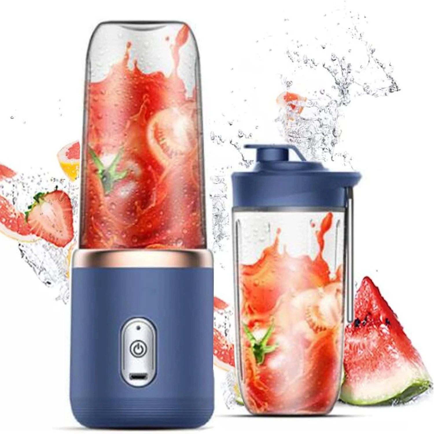 Compact Portable 14 Oz USB Personal Size Mini Fruit Juice Mixer with Strong Cutting Power and Six Blades for Smoothie, Fresh Jui