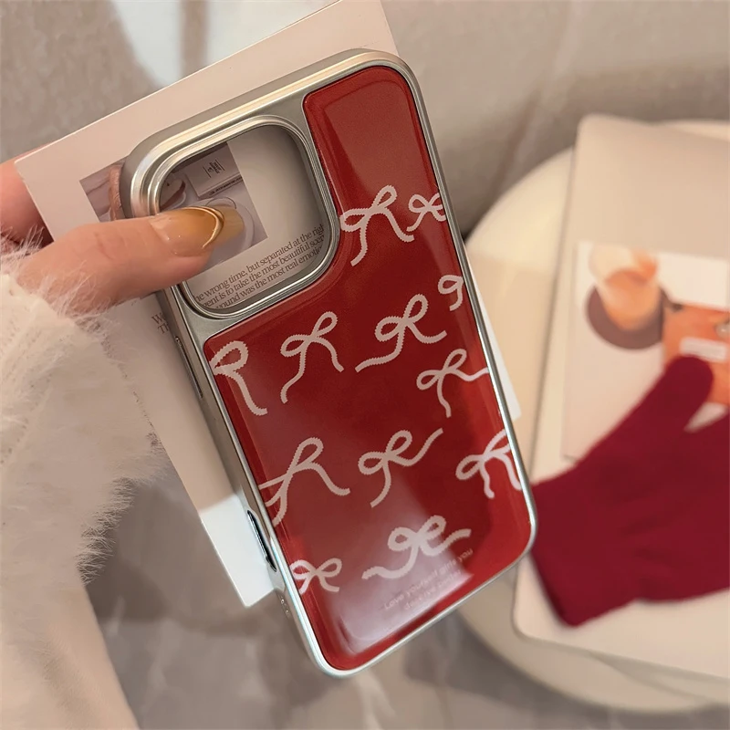 빨간색 리본 패턴 실리콘 폰 케이스 아이폰 17 에어 16 15 프로 맥스 14 13 XR 11 12 13 15 플러스 호환