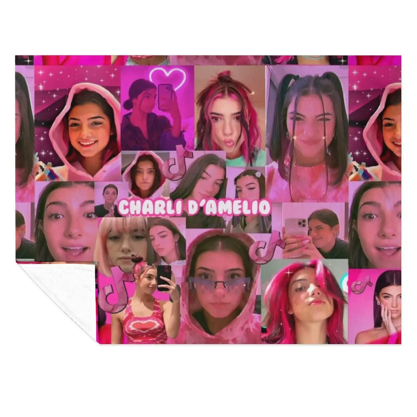 

Pink Charli DAmelio collage Throw Blanket Kid'S warm winter Decorative Throw wednesday Blankets
