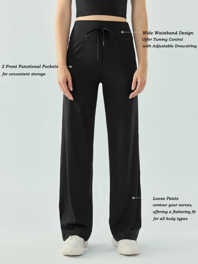 Yoga Pants Women Wide Leg Pants with Pockets High Waist Stretch Work Dress Pants Buttery Soft Casual Lounge Sweatpants Comfy