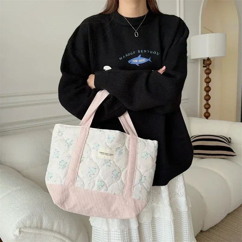 Sweet Large Capacity Soft Fabric Women Shoulder Bag Fashion Solid Color Floral Female Handbag Simple Winter Ladies Underarm Bags
