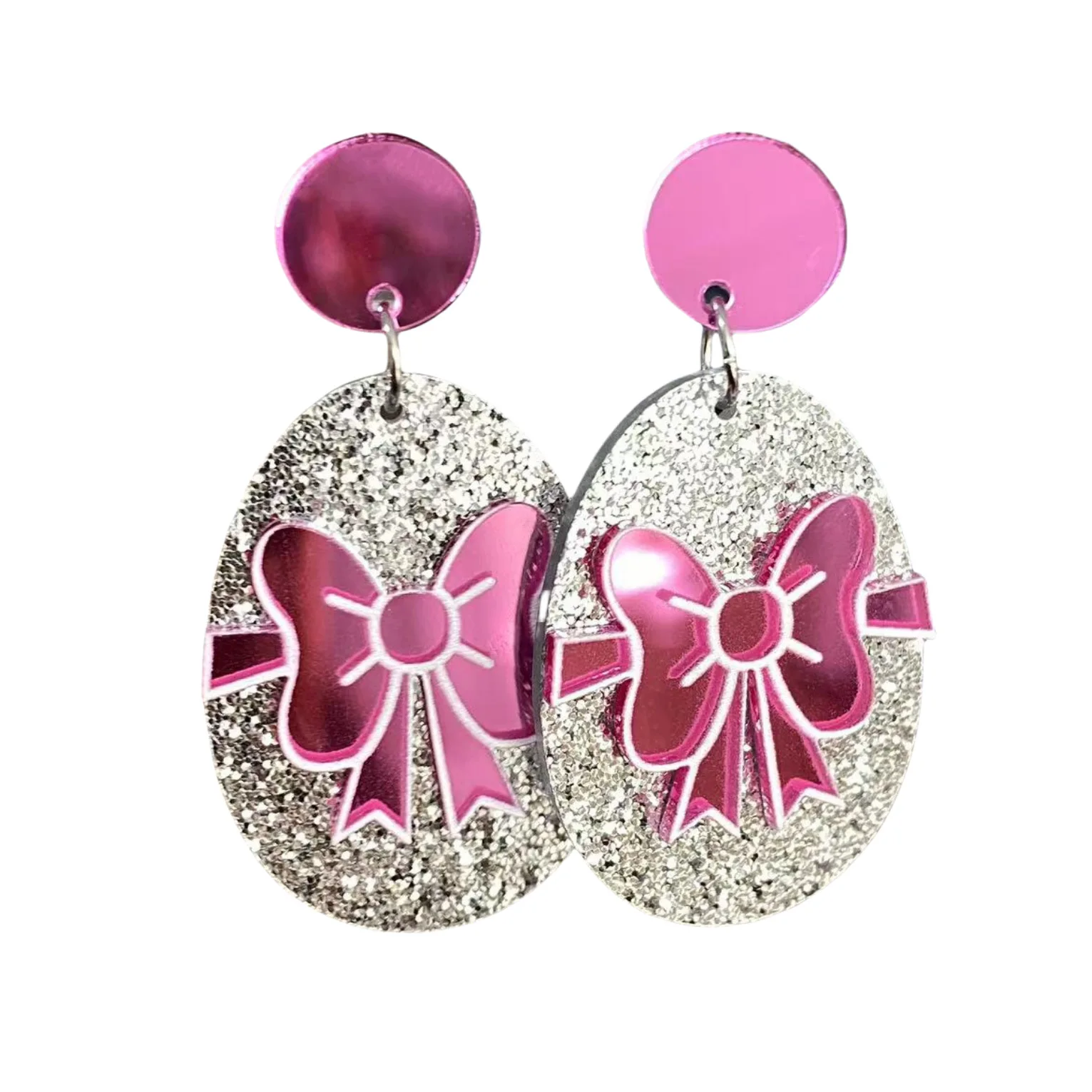 Pink Easter Egg with Bow Acrylic Dangle Earrings