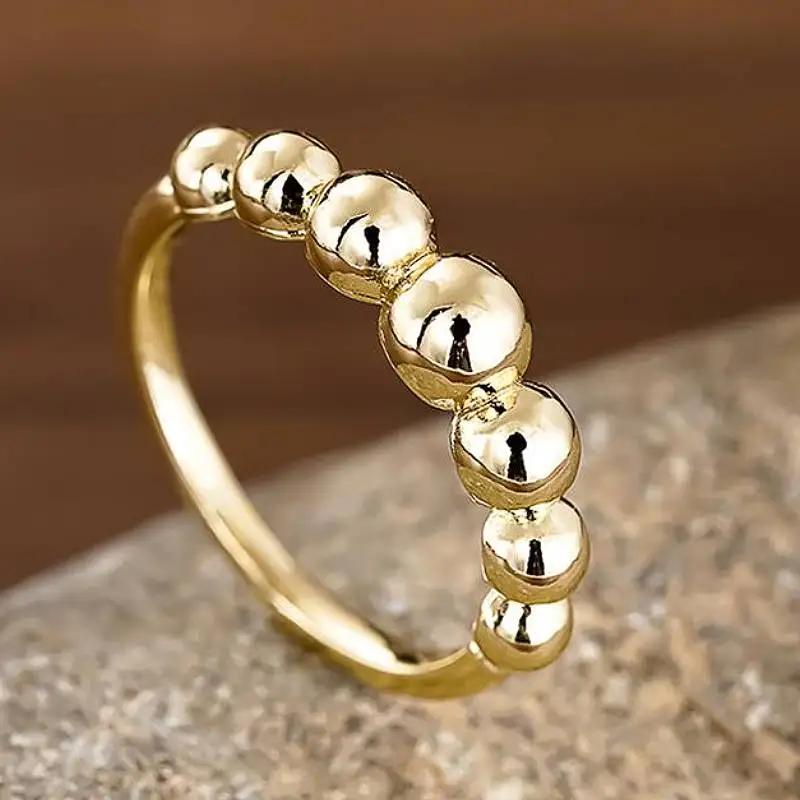 Huitan Beads Design Damenring, goldfarben, einfacher Stil, Party, Alltag, Luxus-Accessoires, vielseitig, modisch, Hochzeit, Schmuck, Geschenk
