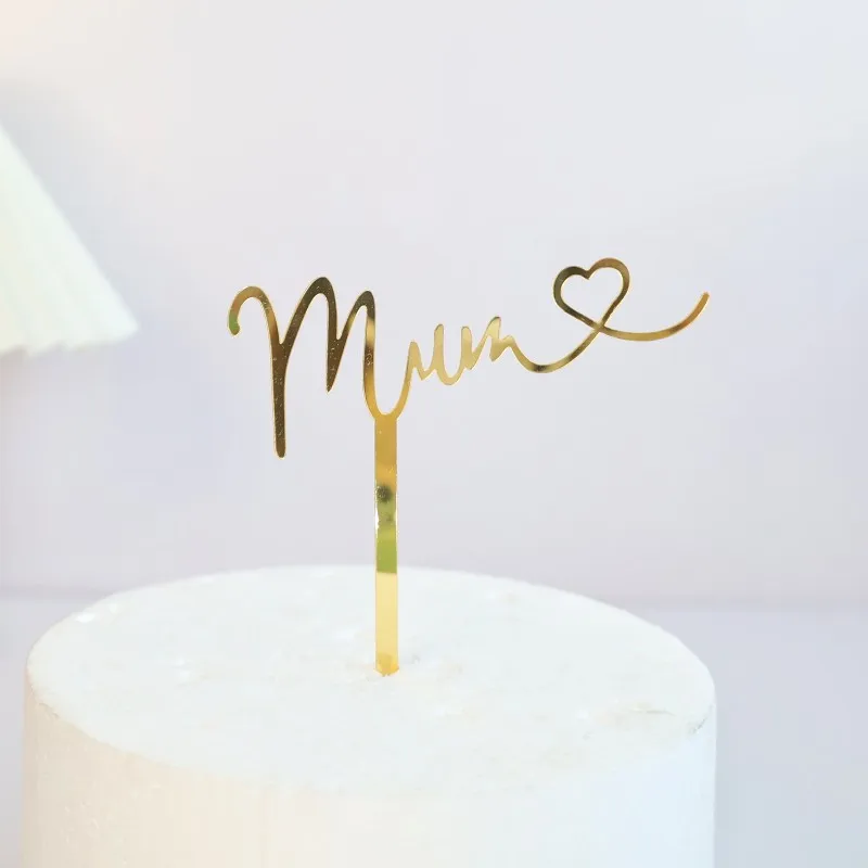 Best Mom Mother\'s Day Party Cake Topper Pink Red Love You Mum Acrylic Cake Topper for Mommy Birthday Party Cake Decorations Gift