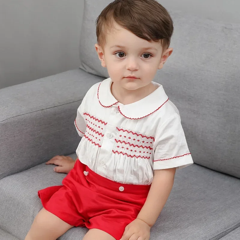 

New Arrivals Boy Baptism Clothes Cotton Prince Shirt+Shorts Thanksgiving Outfits Christmas Boy ClothesEaster Birthday Eid Party