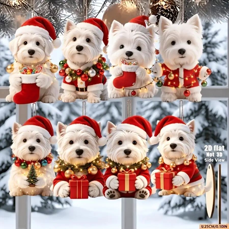 1/5/10/20/50/100pcs Flat 2D Ornaments, 8-Piece West Highland White Terrier Set - Cute Westie Dog Ornaments Suitable for Christma