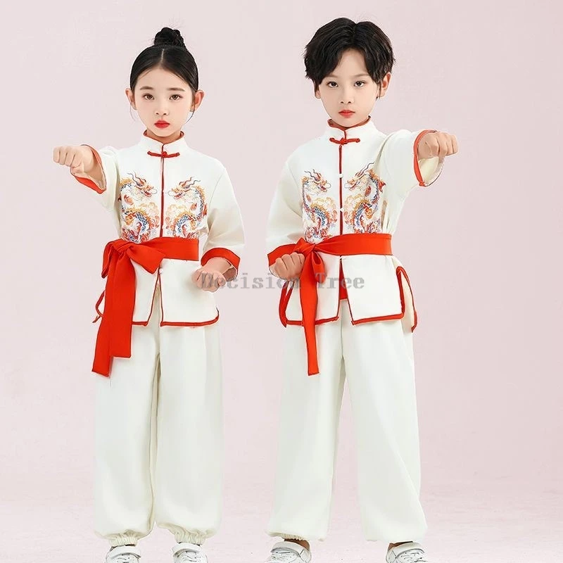 children's summer/spring buckle top pants wushu set kids' chinese style breathable kungfu performance girls retro wushu uniform