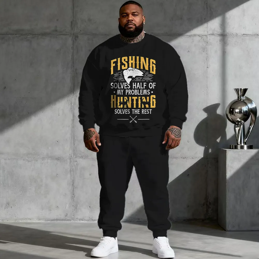 

Комплект мужской толстовки с капюшоном больших размеров S-9xl (2 предмета): текстовый элемент — теплые дышащие принты фразы, идеально подходят для BigT