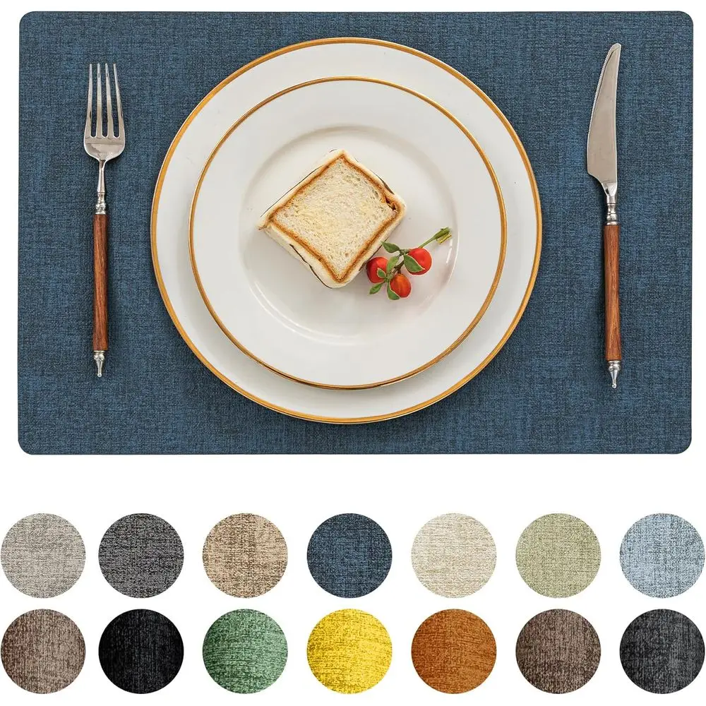 

Set of 8-12, 18x12 Heat-Resistant, Waterproof Faux Leather Placemats, Reversible, Navy Blue for Kitchen/Dining/Outdoor Use