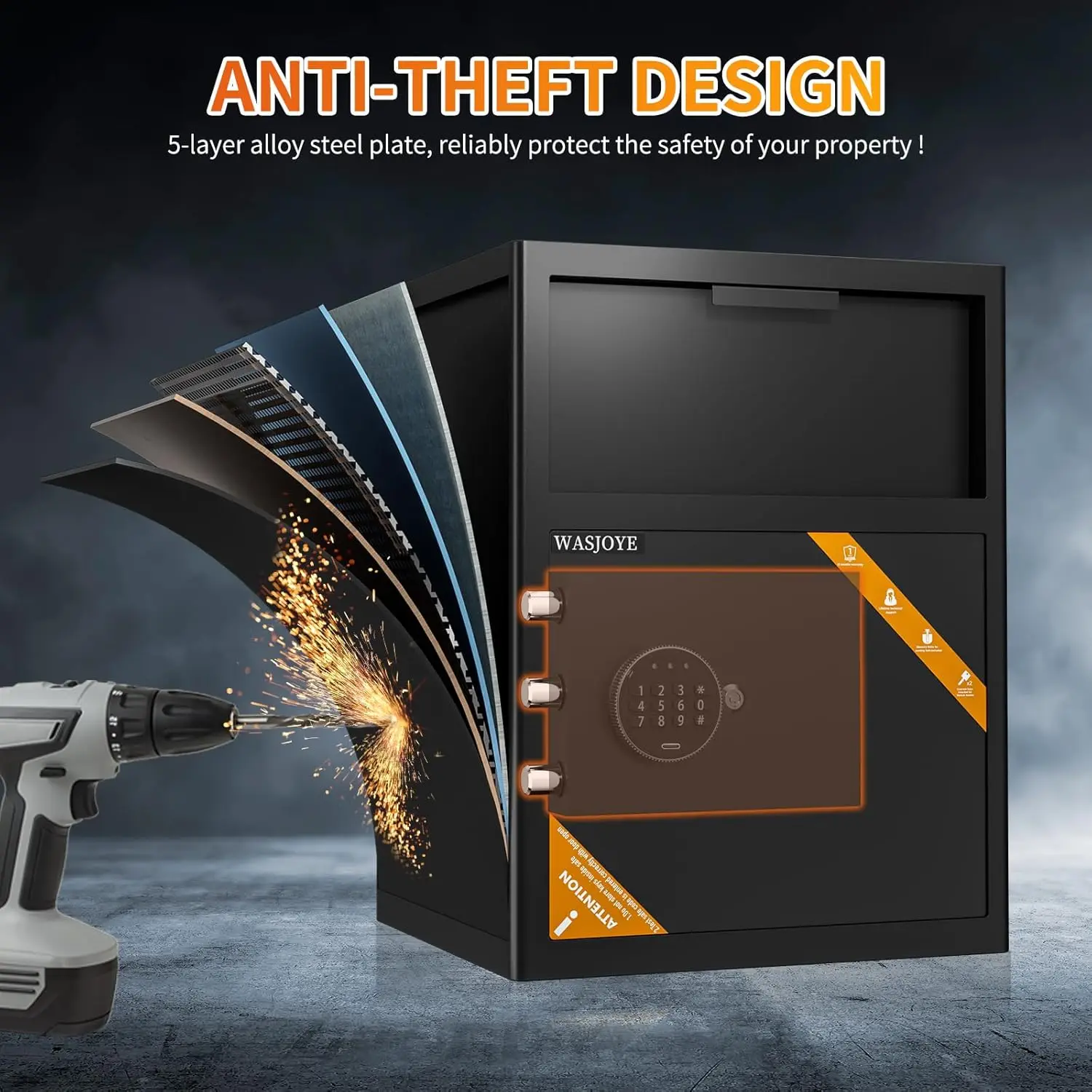 Depository Drop Cabinet Safe - 2.6 Cu Ft Large Size with Digital Keypad Lock and Anti Theft, Business Security Safe Box with Ala