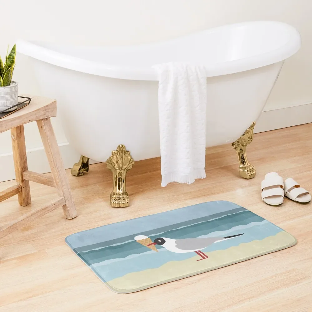 Cute seagull with ice cream by the sea Bath Mat Household Items Carpet For Bath Non Slip Carpet Carpet Rug Mat